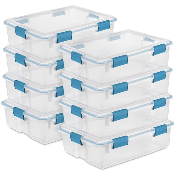 Sterilite Storage Tote Bin - Secure Lid - 8 Pack, 37 Quart Clear