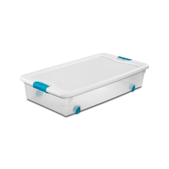 6027985 LATCH STORAGE BOX 56QT Sterilite 7 in. H X 18.75 in. W X 33.875 in. D Stackable Storage Tote w/Wheels (Pack of 4)