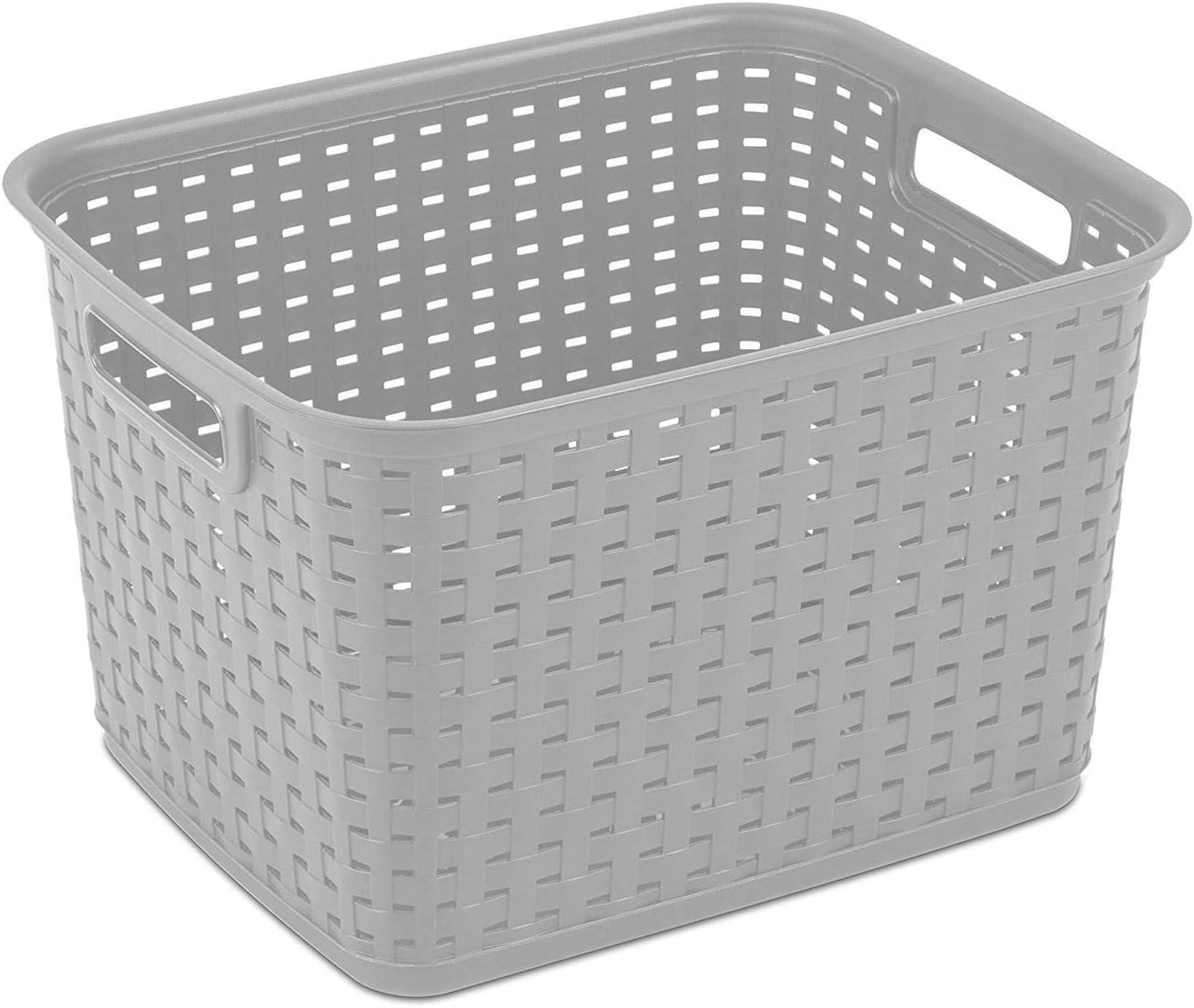 Tall Plastic Weave Storage Basket, Bin Organization for Countertops, Classroom, Tabletops & Book Shelves for Crafts, Jewelry, Gray, 12-Pack