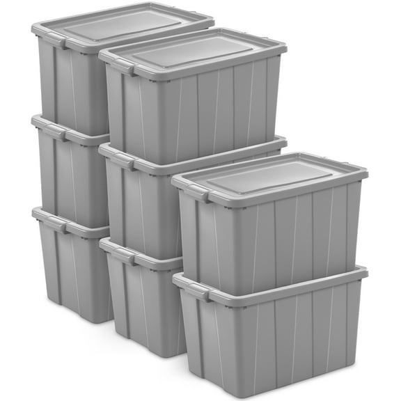 Sterilite Tuff1 30 Gal Plastic Storage Tote Container Bin w/ Lid (8 Pack)