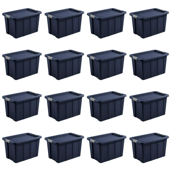 Sterilite Tuff1 30 Gallon Storage Tote Bin w/Latching Lid, Blue, 16 Pack