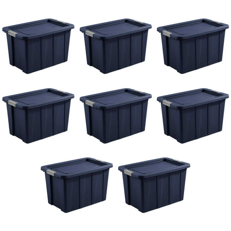 Sterilite Tuff1 30 Gallon Plastic Storage Tote Bin with Latching Lid Blue 8 Pack Walmart