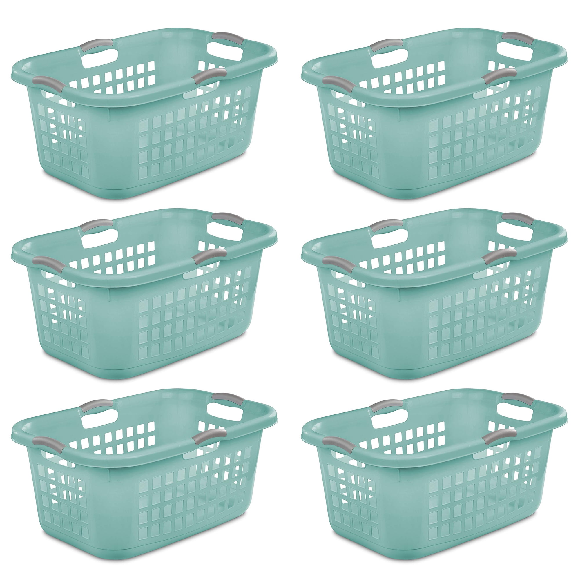 Sterilite Ultra 2 Bushel Plastic Stackable Clothes Laundry Basket Aqua 6 Pack