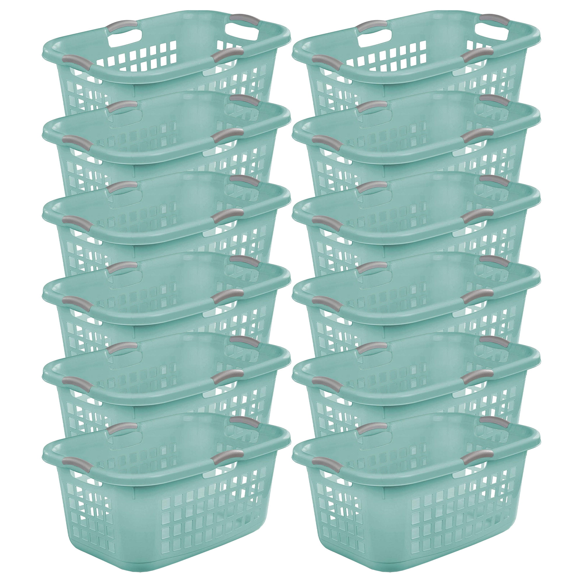 Sterilite Ultra 2 Bushel Plastic Stackable Laundry Basket, Aqua (12 Pack)