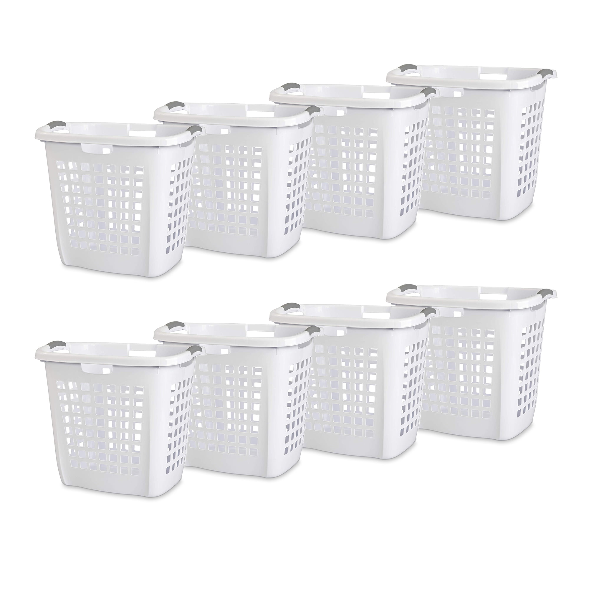 Sterilite Rectangular LiftTop Plastic Laundry Hamper Basket Bin w/ Lid (8 Pack)