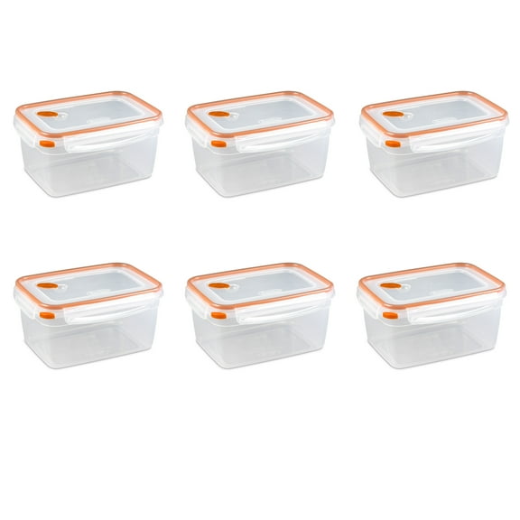 Sterilite UltraSeal 12.0 Cup Rectangle, Latching Food Storage Container, Airtight Watertight Seal, Orange, 6 Count
