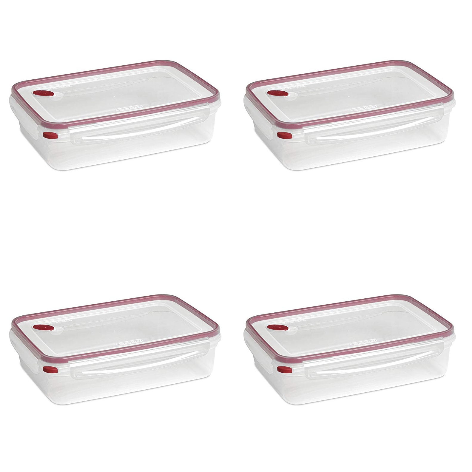 Sterilite Ultra Seal 16 Cup Rectangular Food Containers, Red (4 Pack)