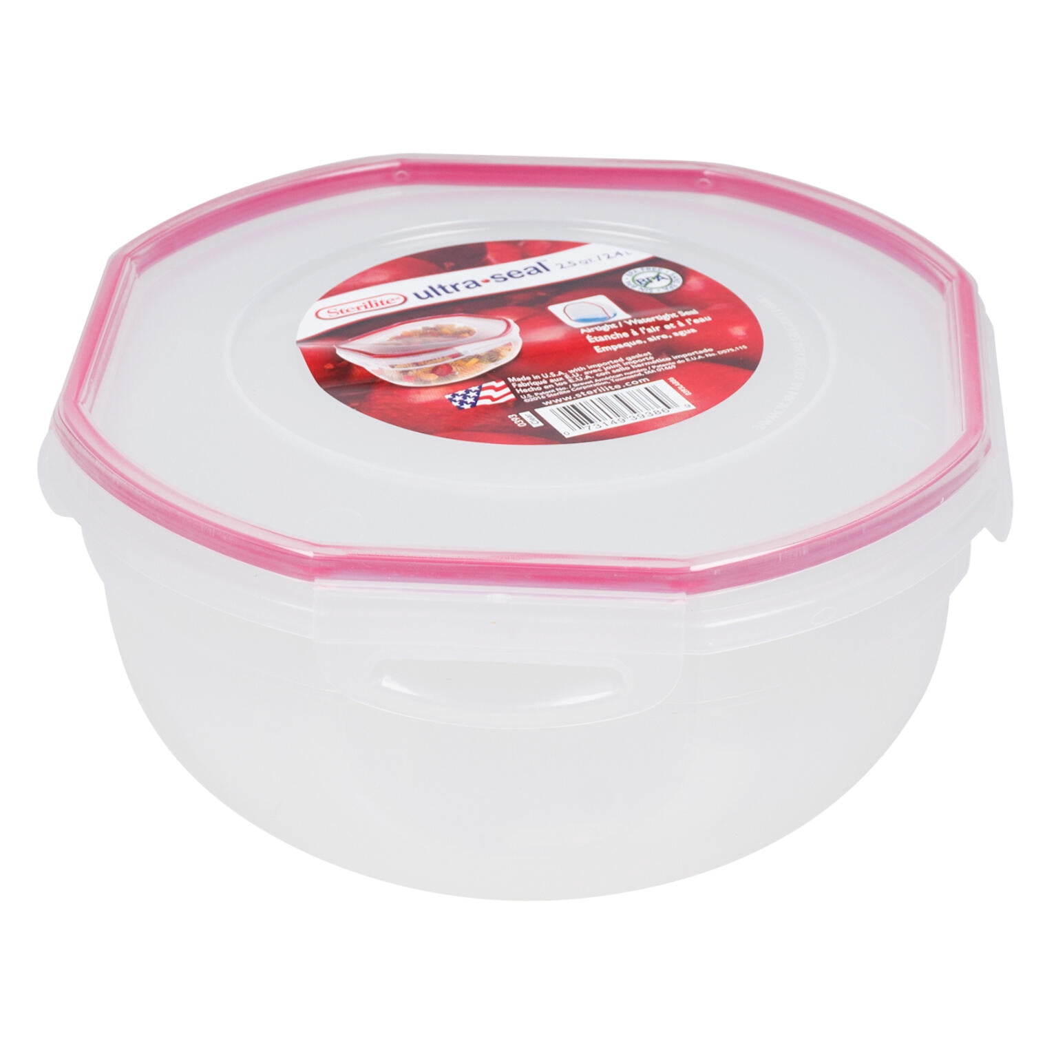 Sterilite UltraSeal 2.5 Qt. Bowl, Latching Food Storage Container, Airtight Watertight Seal, Clear, 4 Count