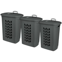 Sterilite Ultra Wheeled Hamper, Laundry Basket with Lid and Handle, Flat Grey, 3 Pack