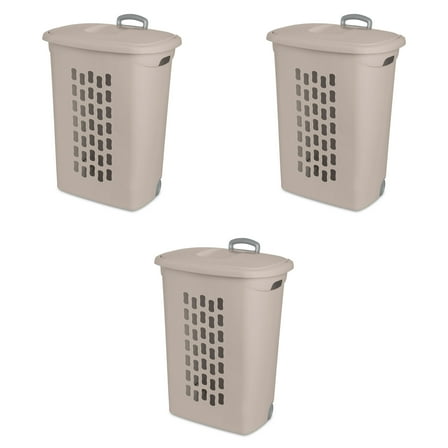 Sterilite 3-Pack Ultra Wheeled Hamper, Laundry Basket with Lid and Handle, Gray Pumice