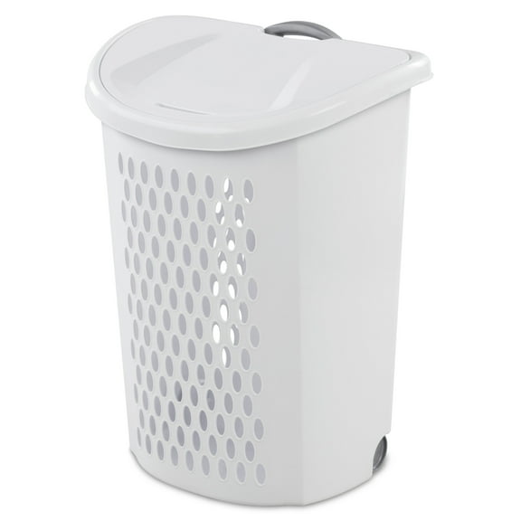 Sterilite Ultra™ Wheeled Hamper, Plastic Laundry Hamper with Handle for Easy Transport, White