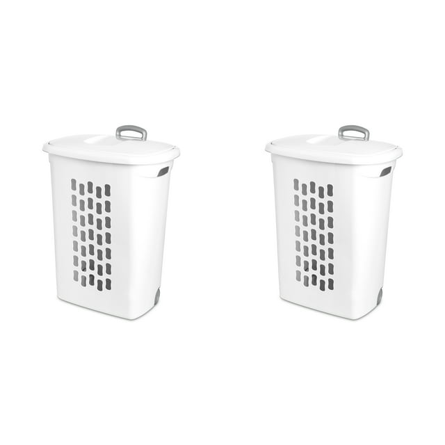 Sterilite Ultra™ Wheeled Laundry Hamper Plastic, White, Set of 2