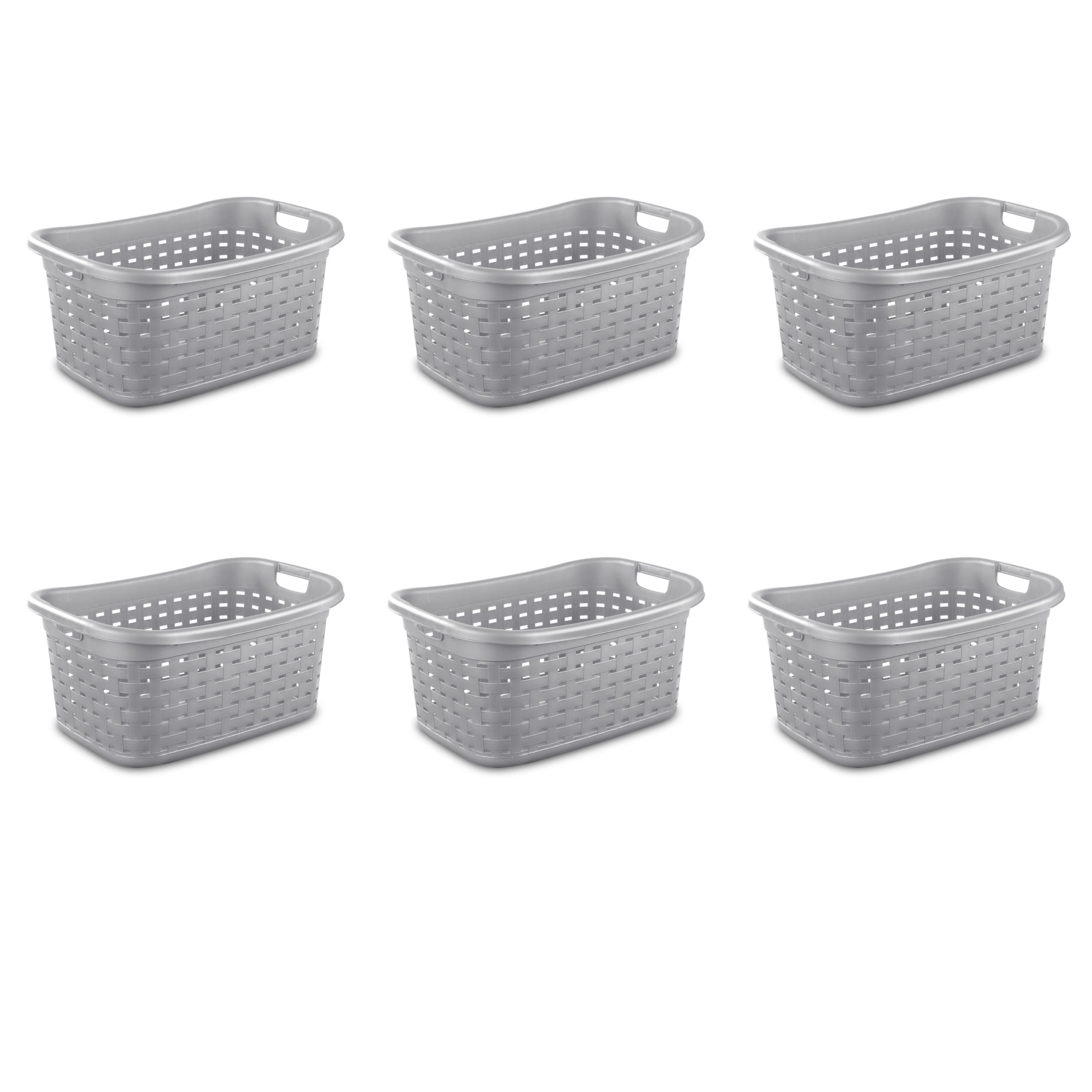Sterilite Weave Laundry Basket, Plastic Décor Pattern with 2 Carry Handles, Gray, 6 Count