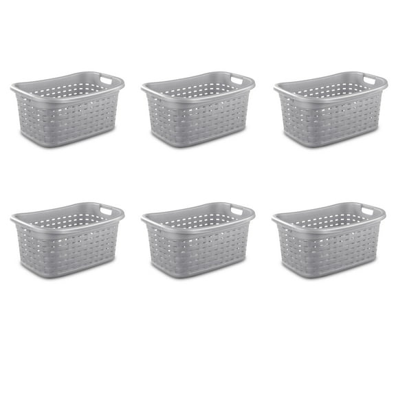 Sterilite Small Weave Laundry Basket, Plastic Décor Pattern with 2 Carry Handles, Gray, 6 Pack