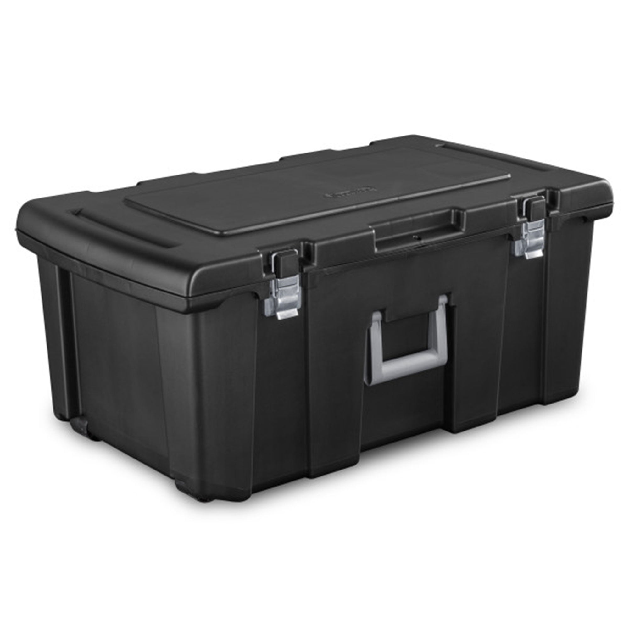 Sterilite Black 64 Quart Stackable Plastic Footlocker with Wheels