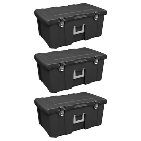 Sterilite Wheeled Footlocker Utility Storage Container, Black, 3 Pack