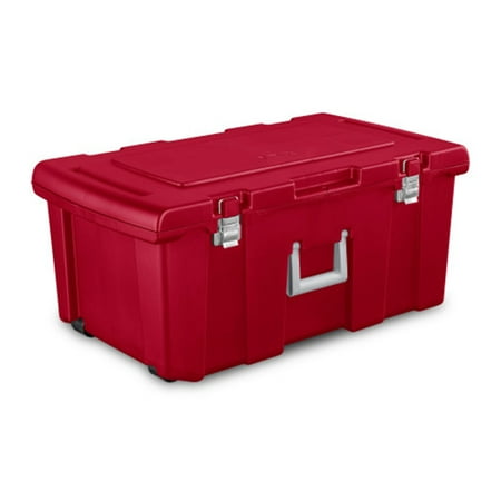 Sterilite Wheeled Footlocker Utility Storage Container, Red, 2 Pack
