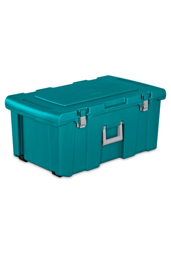 Wheeled Footlocker Utility Storage Container, Teal, 3 Pack