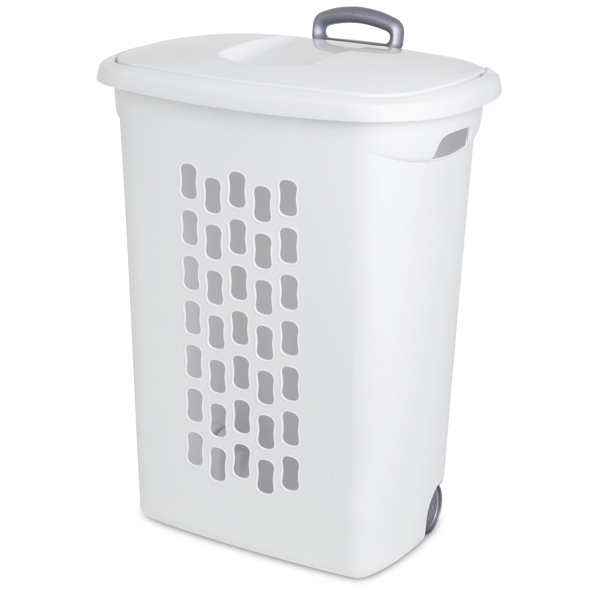 Sterilite White Laundry Hamper w/ Lift-Top, Wheels, & Pull Handle, 18 Pack