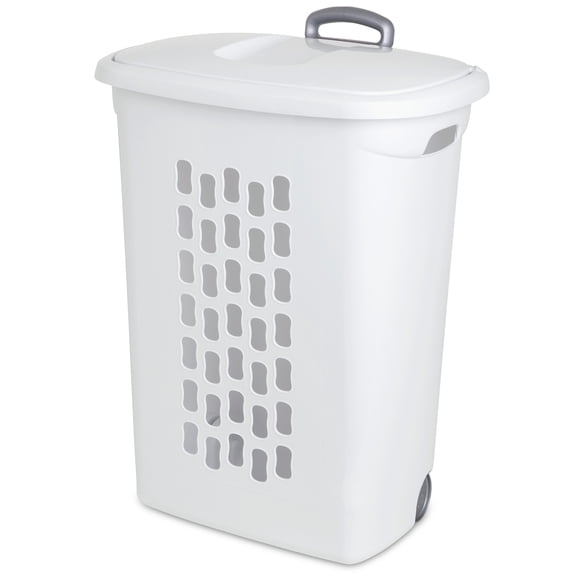 Sterilite White Laundry Hamper w/ Lift-Top, Wheels, & Pull Handle, 6 Pack