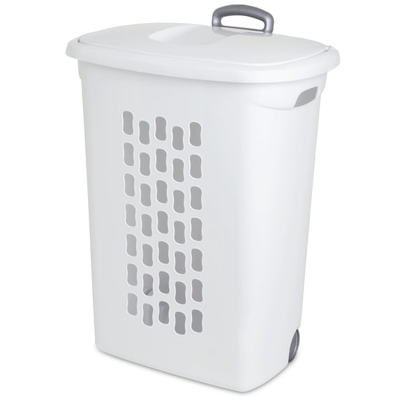 Sterilite White Laundry Hamper w/ Lift-Top, Wheels, & Pull Handle, 9 Pack