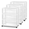 thumbnail image 1 of Sterilite Wide 3 Drawer Storage Cart, Plastic Rolling Organizer, White Frame, 3 Pack, 1 of 8