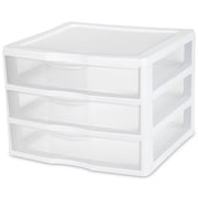 Sterilite Wide 3 Drawer Storage Unit, Countertop and Desktop Organizer with Clear Drawers, White