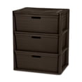 thumbnail image 1 of Sterilite Wide 3 Drawer Storage Tower, Plastic Organizer with Decorative Bins, Easy Assembly, Brown, 1 of 14