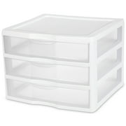 Sterilite Wide 3 Drawer Unit, Clear Plastic Countertop or Desktop Drawers, White