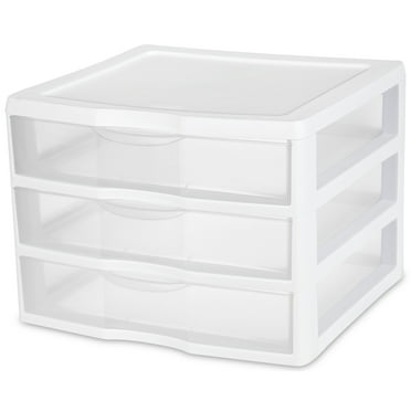 Sterilite Wide 3 Drawer Unit Plastic, White