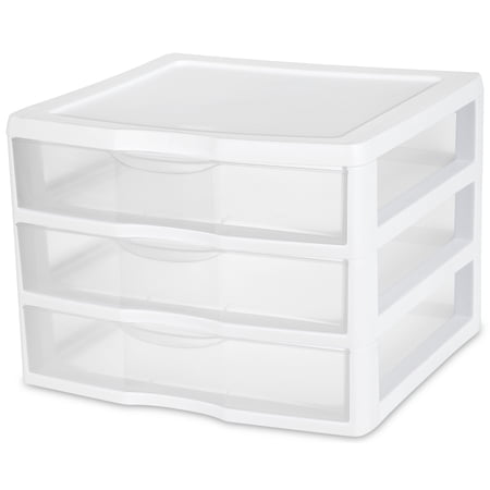 Sterilite Wide 3 Drawer Unit, Countertop Organizer, Countertop and Desktop Organizer with Clear Storage Drawers, White