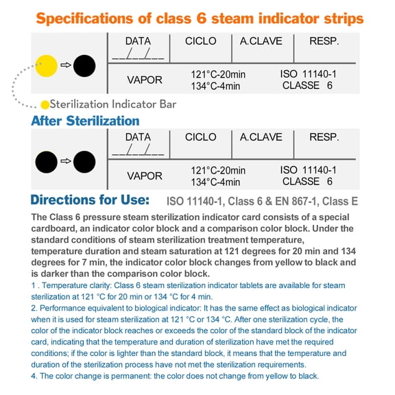 Sterilization Indicator Strips,Class-6 Autoclave Indicator Card for Laboratories Steam Sterilize,200 pcs
