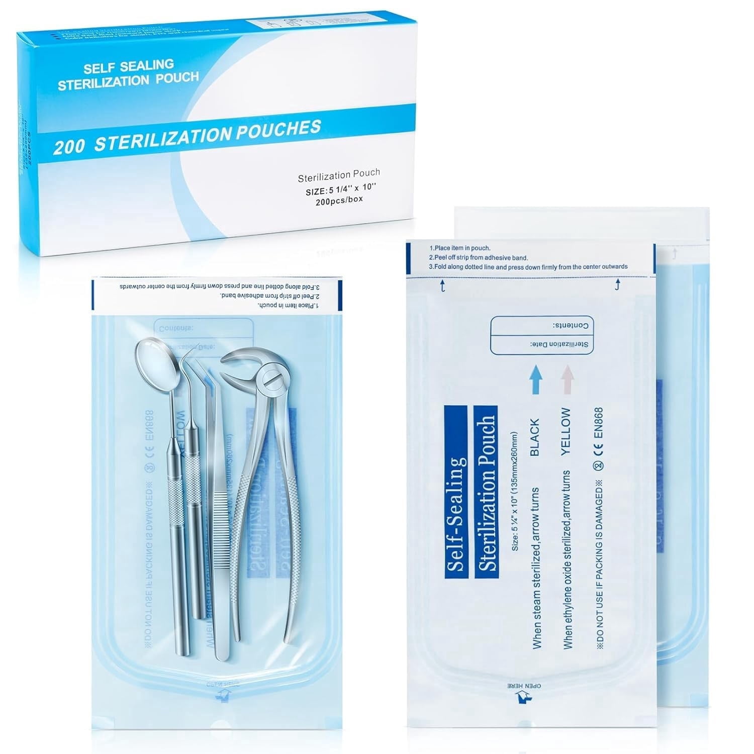 FOUR E's Scientific Sterilization Pouches- 5.25 " x 10 " Dental Medical Self Seal Pouch Bag 1000pcs