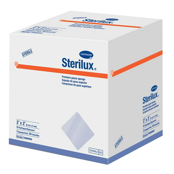 Sterilux Premium Gauze Sponge Sterile 2's, 2" X 2", 8-ply Part No. 56880000 (50/box)