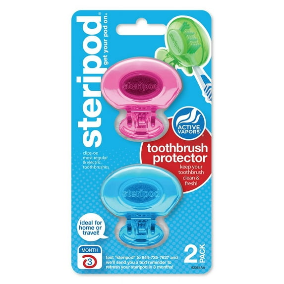 Steripod Clip-On Toothbrush Protector, Keeps Toothbrush Fresh and Clean, Fits Most Manual and Electric Toothbrushes, Pink and Blue, 2 Count (Pack of 1) C17