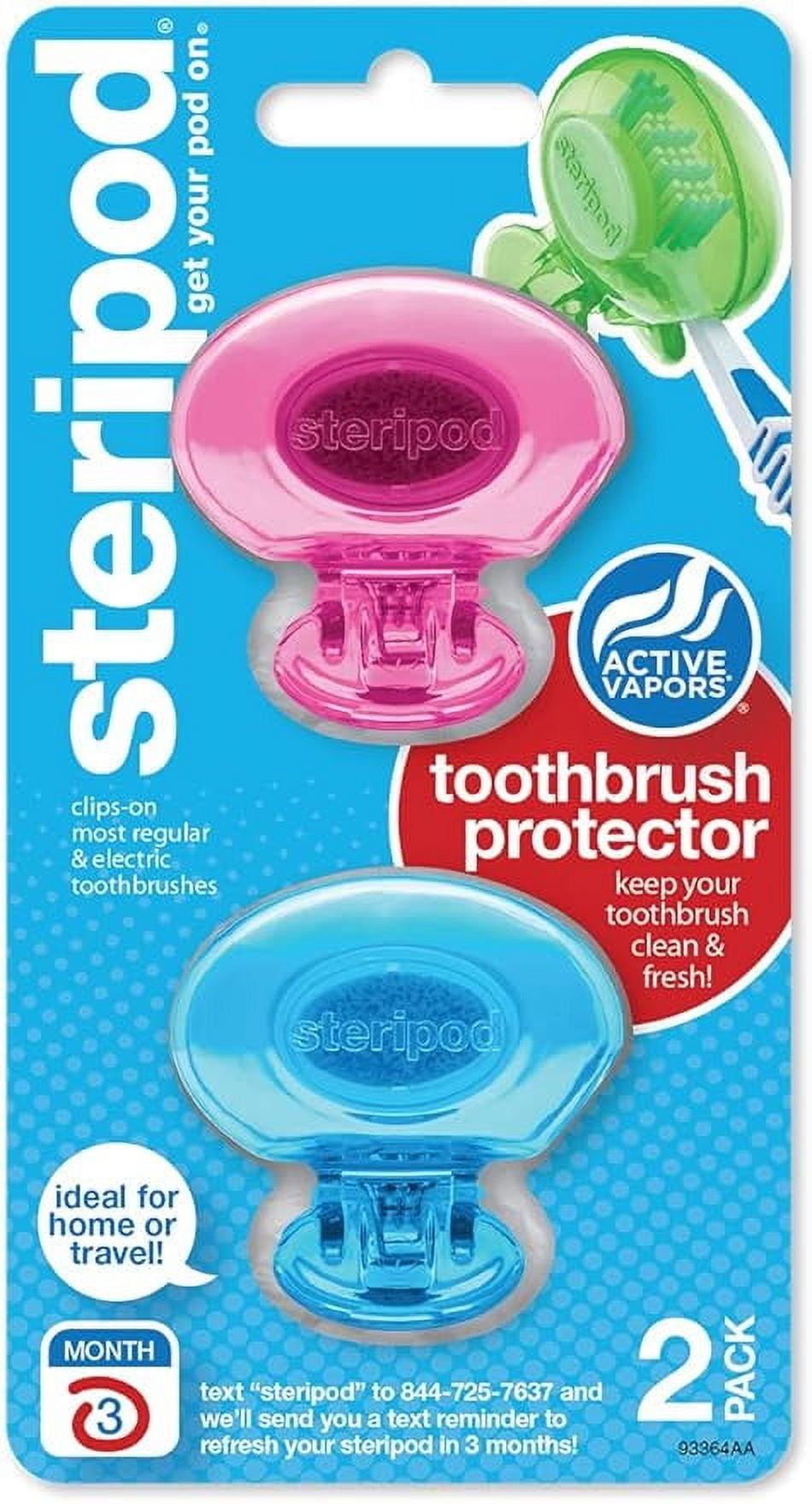 Steripod Clip-On Toothbrush Protector, Keeps Toothbrush Fresh and Clean, Fits Most Manual and Electric Toothbrushes, Pink and Blue, 2 Count (Pack of 1)