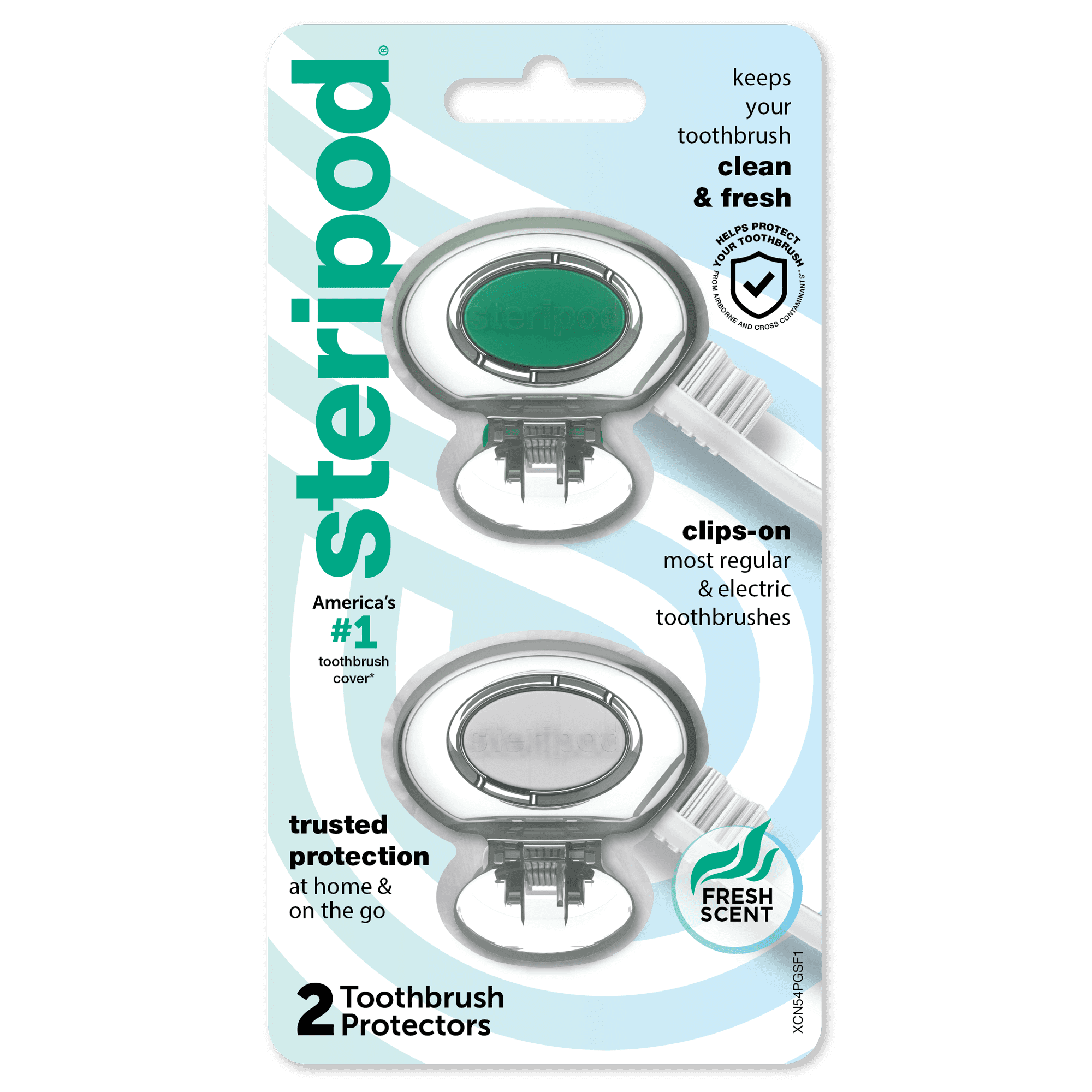 Steripod Clip-On Toothbrush Protector, Keeps Toothbrush Fresh and Clean, Fits Most Manual and Electric Toothbrushes (Colors May Vary), 2 Count