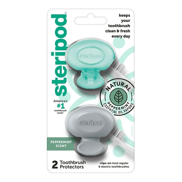 Steripod Clip On Toothbrush Protector With Peppermint 2 Count, 1 Ea..