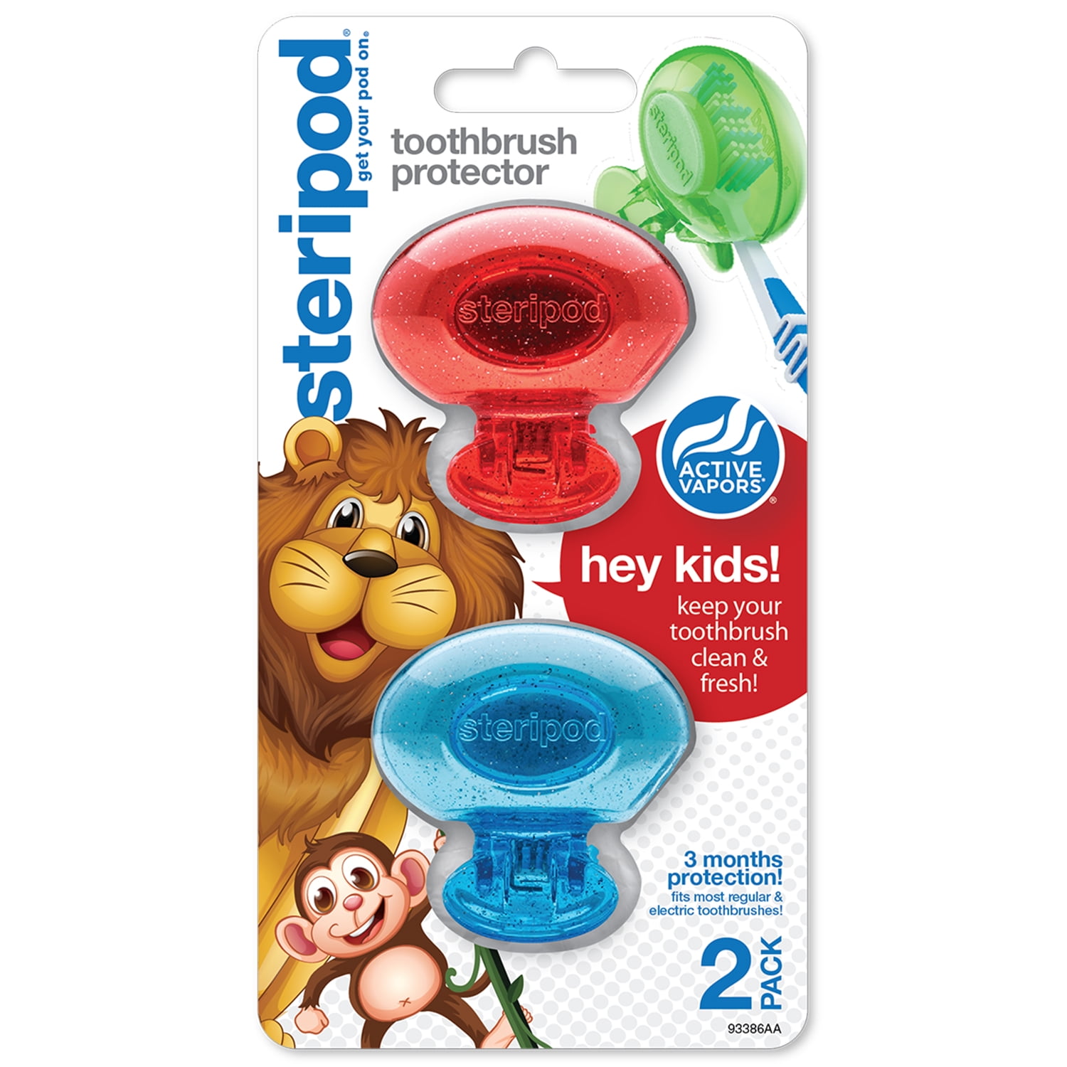 Steripod Kids Clip-On Toothbrush Protector, 2 Count (colors may vary)