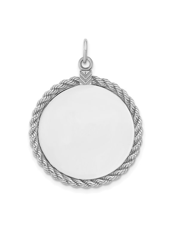 Sterl Silver Rh-plt Engraveable Round with Rope Polished Front/Back Disc QM386/18P