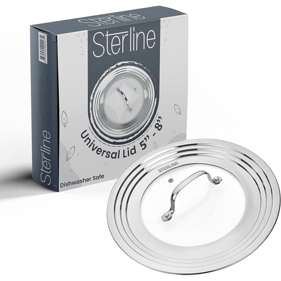 Sterline Small Universal Lid,Fits 5,8 Inch Cookware,Tempered Glass Top with Steam Vent for Pots, Pan, and Cast Iron Skillets,Stainless Steel Replacement Pot Lid for Kitchen Organizing, Space Saving