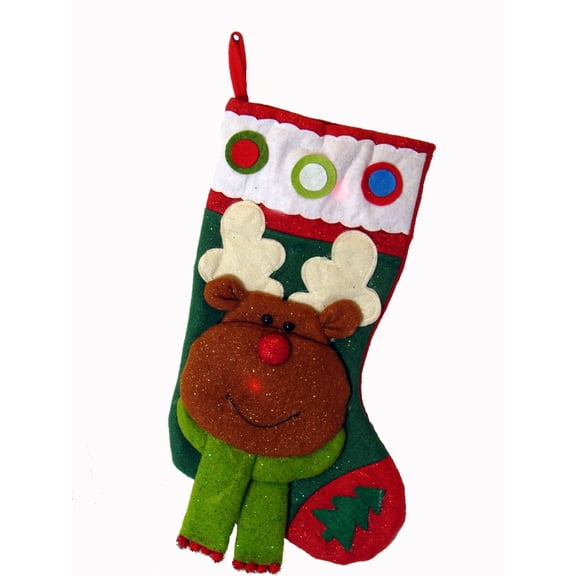 Sterling 22" Color Changing LED Lighted Glittered Reindeer Christmas Stocking