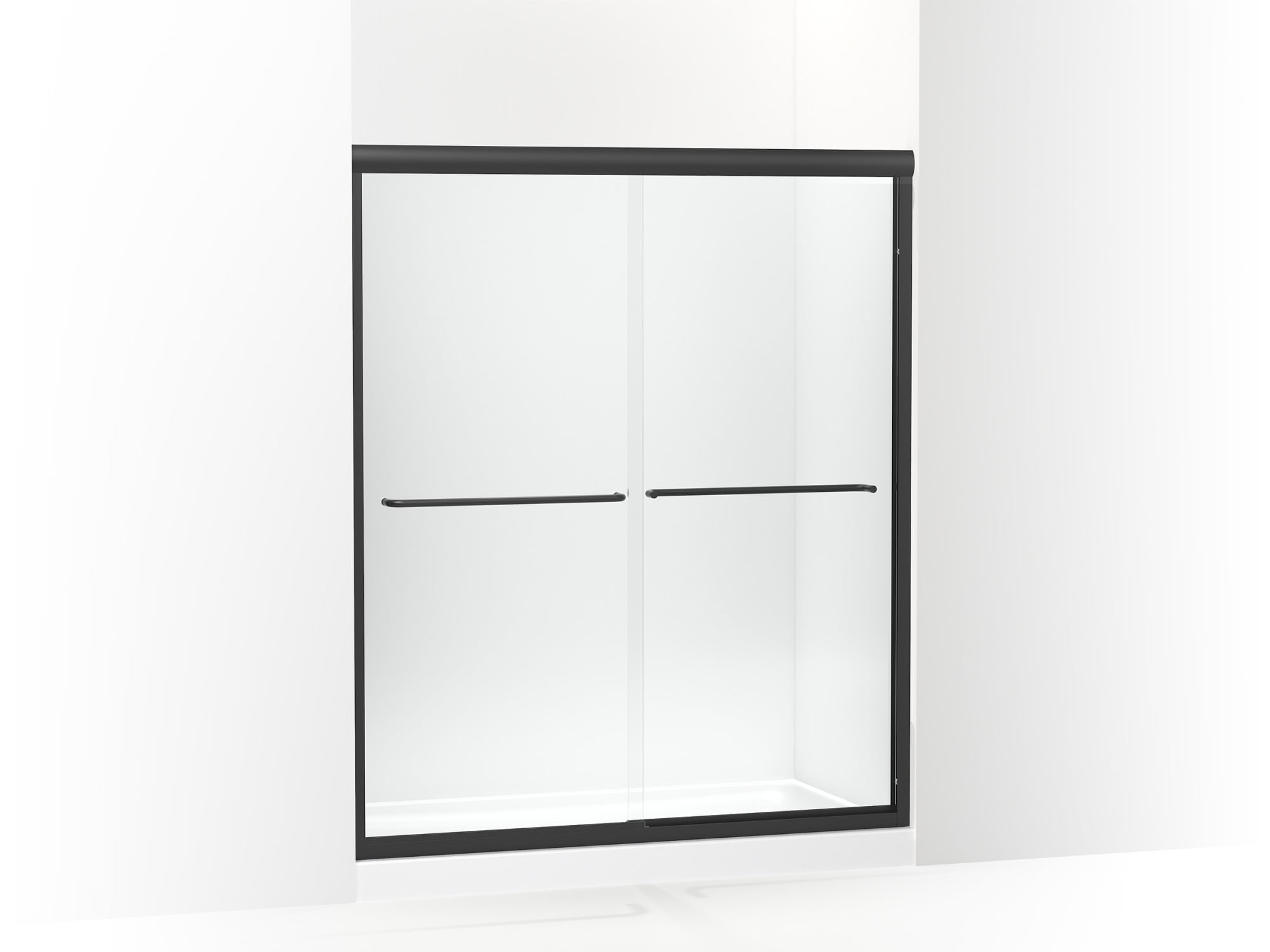 Matte Black Double Sliding Frameless Shower Door with Clear Glass