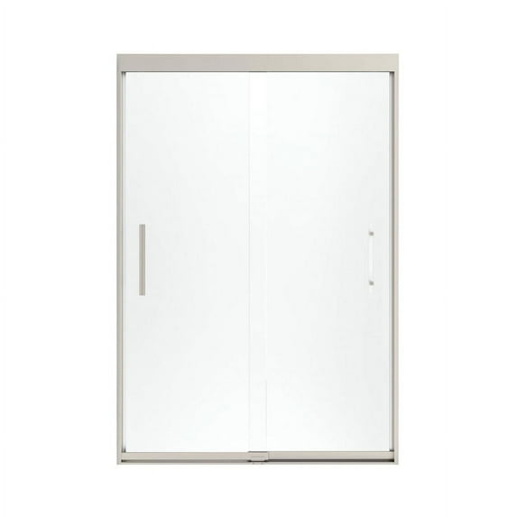 Sterling 547808-48N-G03 Finesse Frameless Sliding Alcove Shower Door With Frosted Glass, 44.6-in W x 70-in H, Brushed Nickel with Frosted Glass Pattern