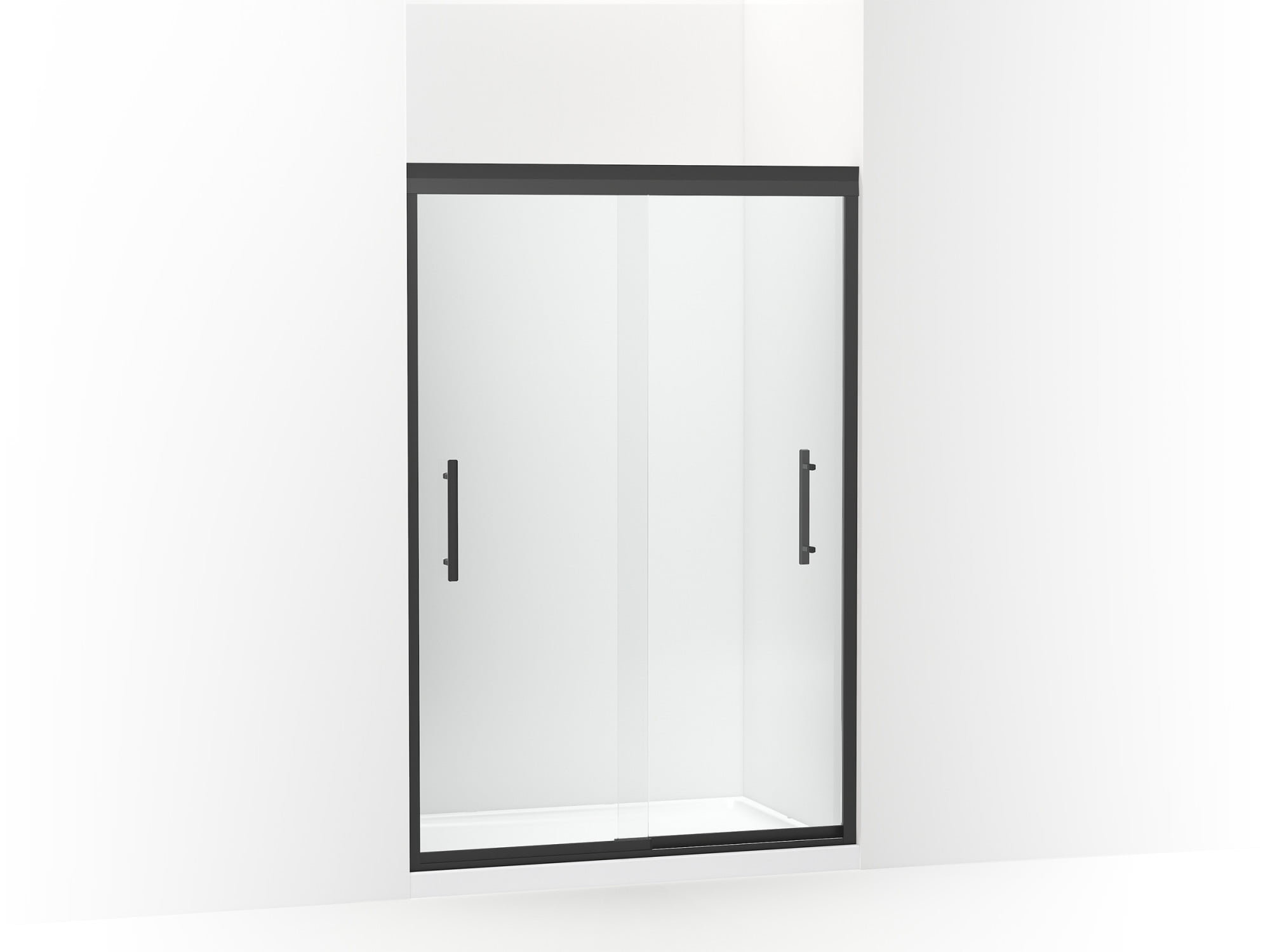 Finesse Matte Black Frameless Sliding Shower Door with Clear Glass