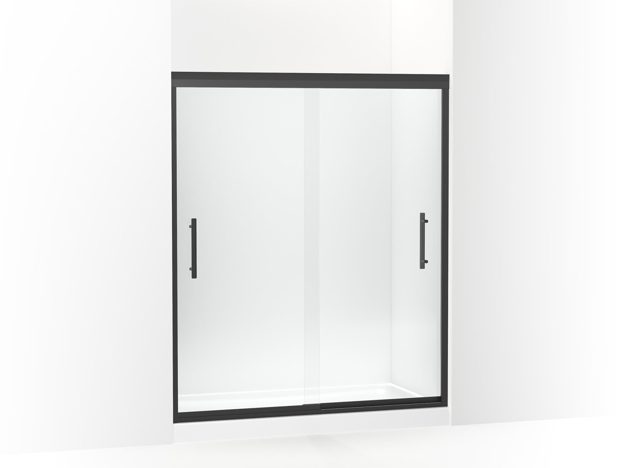 Matte Black Frameless Double Sliding Shower Door with Clear Tempered Glass