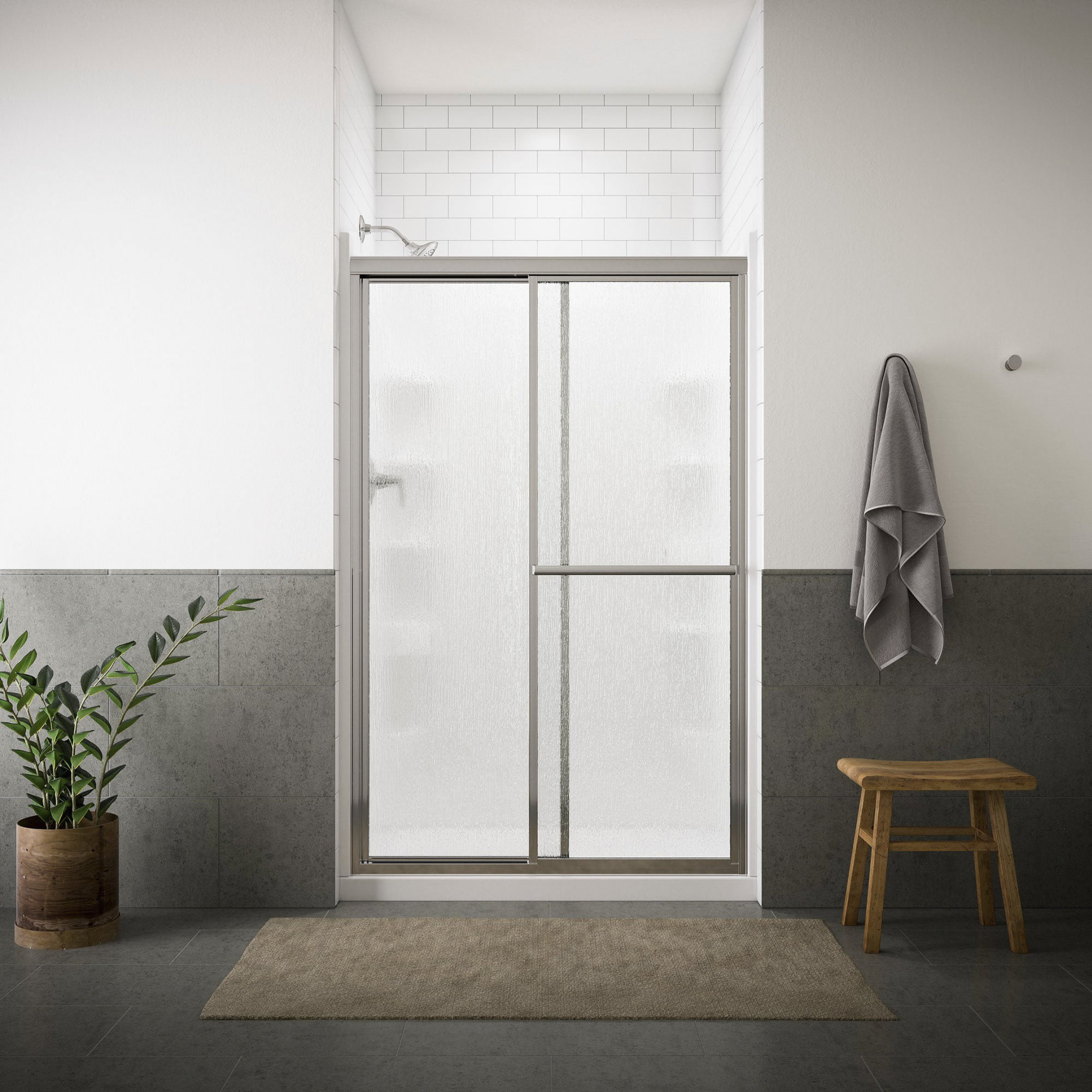 Sterling 48" x 70" Silver Framed Sliding Shower Door