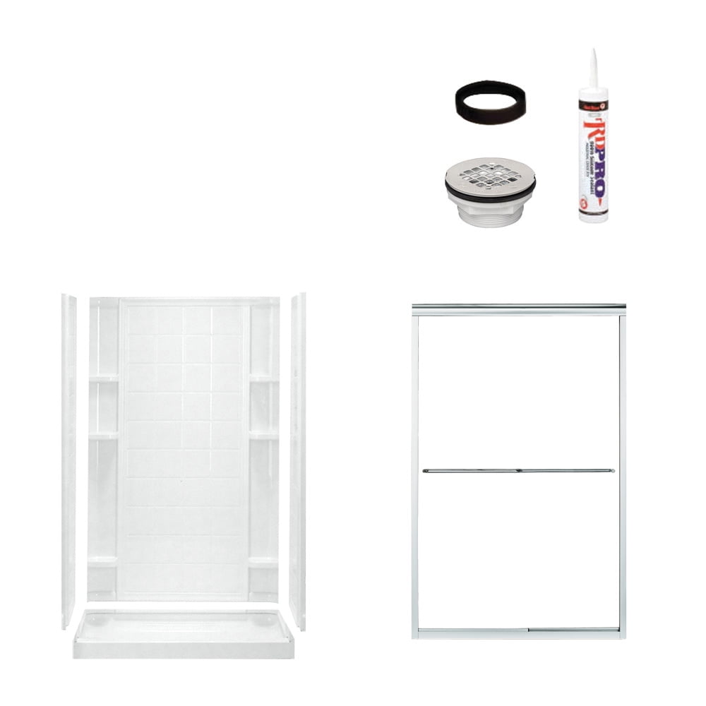 Sterling 72125475SC Ensemble Vikrell Alcove Shower Wall, Base, And Door Kit, 35.25in L x 48in