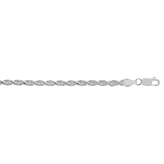 Sterling .925 Silver 20" with Rhodium Finish 3.5mm Diamond Cut Rope Chain Necklace with Lobster Clasp