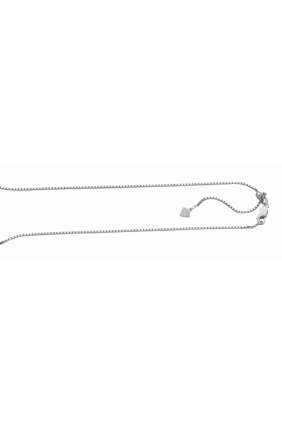 Sterling .925 Silver 22" Rhodium Finish 1.4mm D/C Adjustable Box Chain Necklace Heart Charm&Lobster Clasp